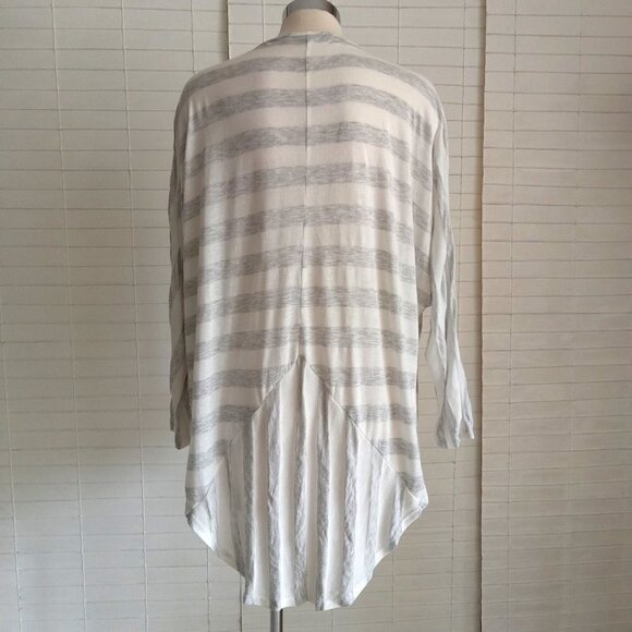 W118 by WALTER BAKER Longline Grey & White Striped Waterfall Open Cardigan L - Picture 2 of 12